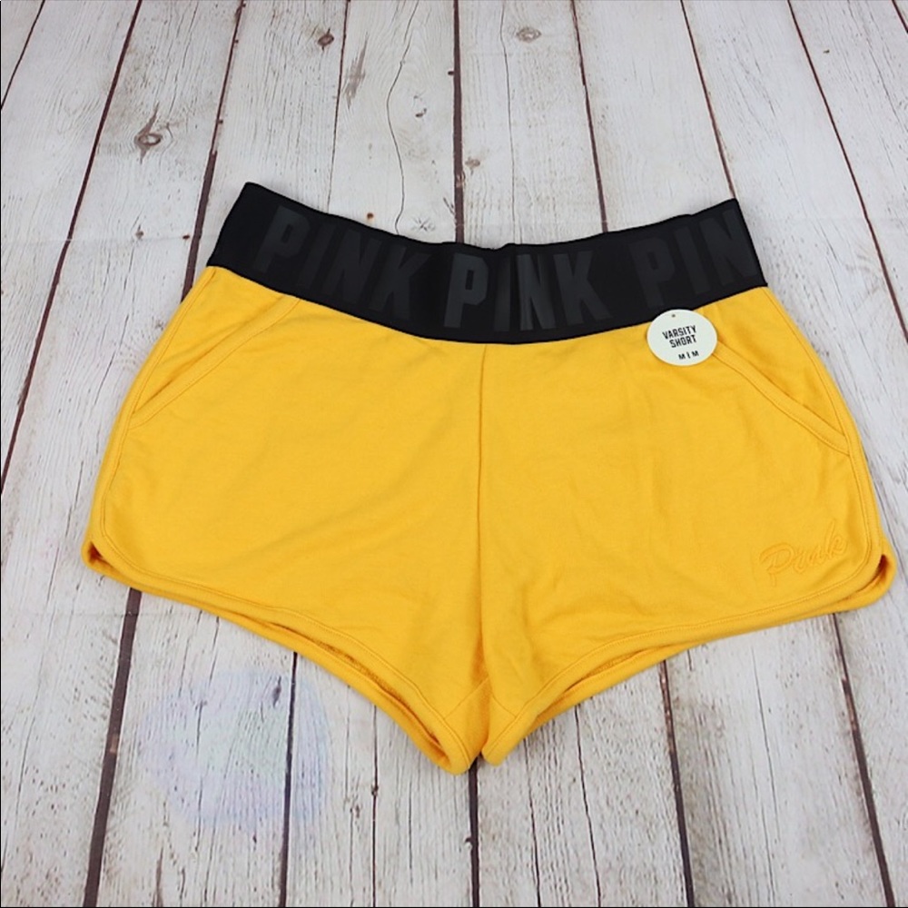 VS Pink Logo Band Varsity Shorts Yellow / Black - Picture 5 of 5